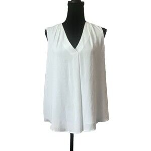 Women's Sleeveless Pleated V-Neck Shell‎ Top Cami Tank Blouse Size 8